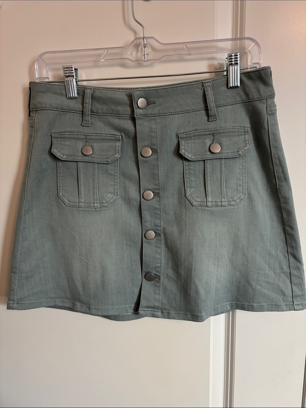Altar’d State Button-Front Mini Skirt in Sage Green. Size M